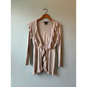 White House Black Market Oat Ruffle Waterfall Cardigan